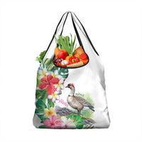 Aloha Hawaii Nene Goose Grocery Bag Tropical Flowers Watercolor Stylized LT14 1-pack One Size White - Polynesian Pride
