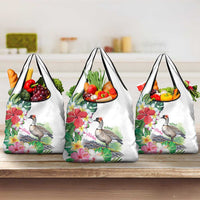 Aloha Hawaii Nene Goose Grocery Bag Tropical Flowers Watercolor Stylized LT14 3-pack One Size White - Polynesian Pride