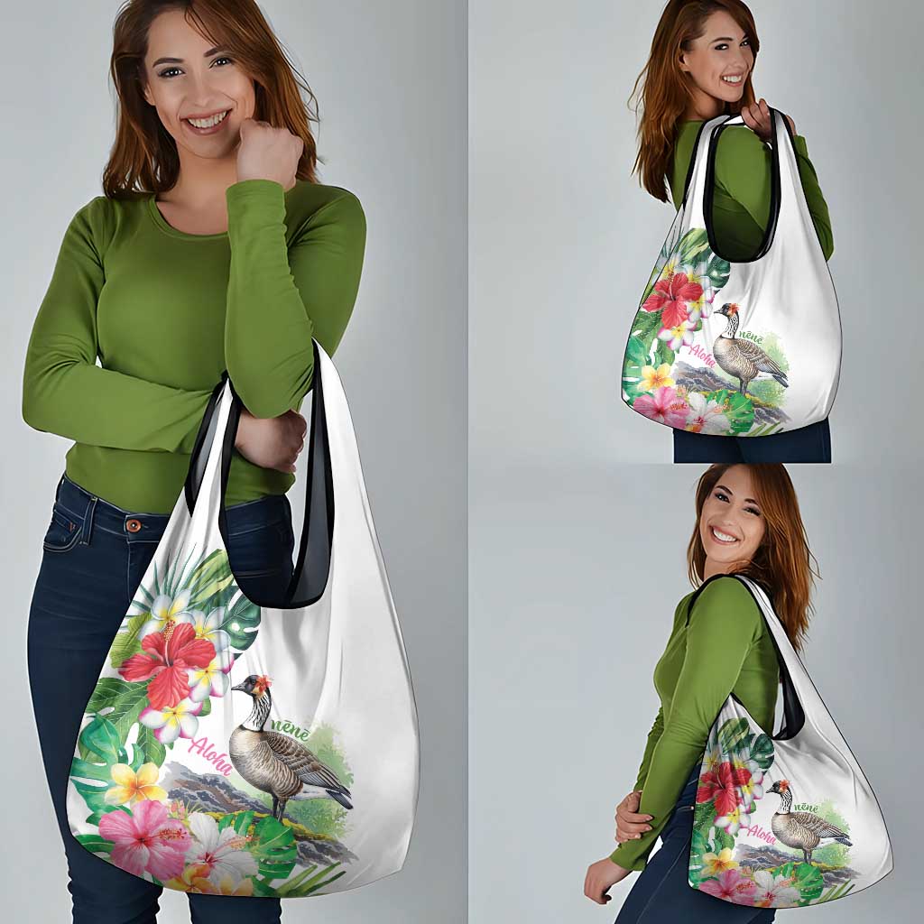 Aloha Hawaii Nene Goose Grocery Bag Tropical Flowers Watercolor Stylized LT14 - Polynesian Pride