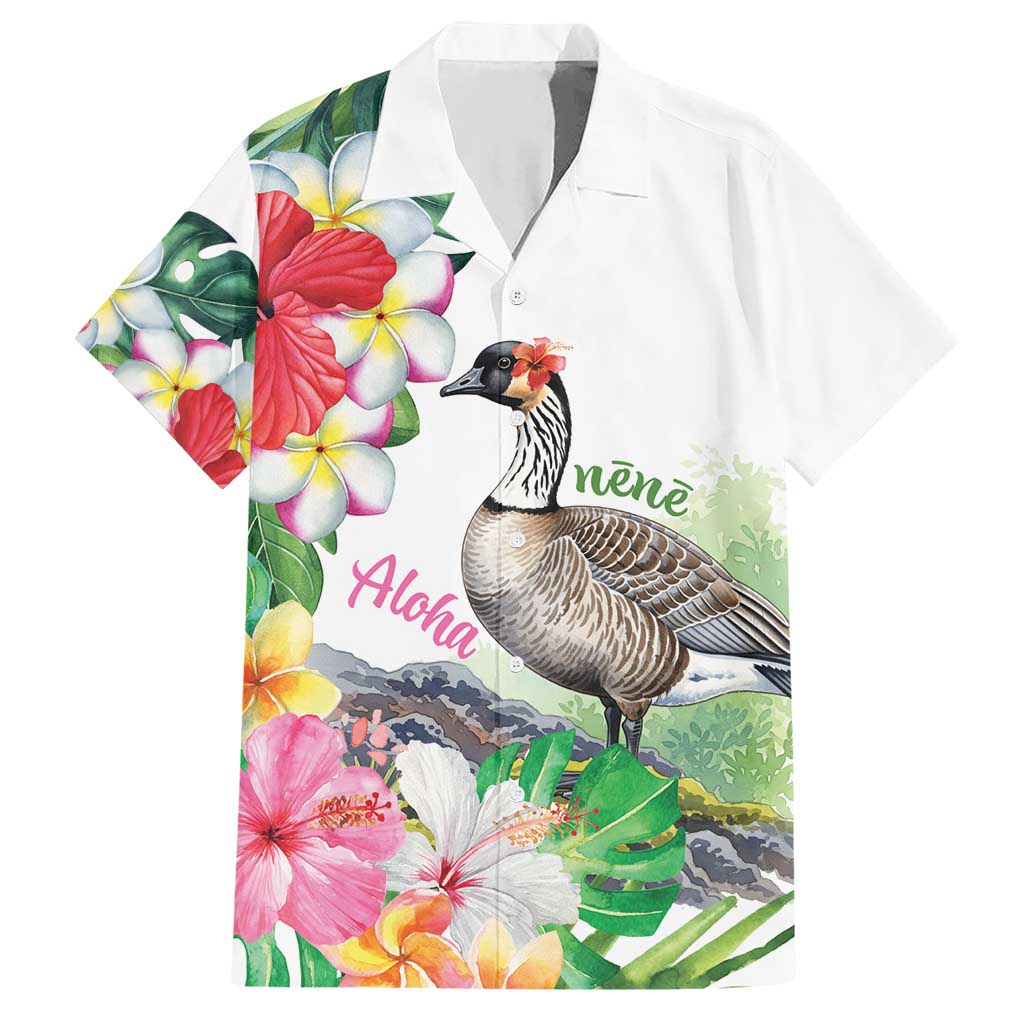 Aloha Hawaii Nene Goose Hawaiian Shirt Tropical Flowers Watercolor Stylized LT14 White - Polynesian Pride