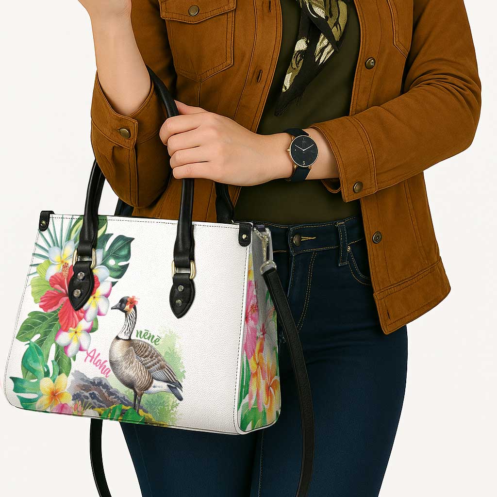 Aloha Hawaii Nene Goose Leather Bag Tropical Flowers Watercolor Stylized LT14 - Polynesian Pride