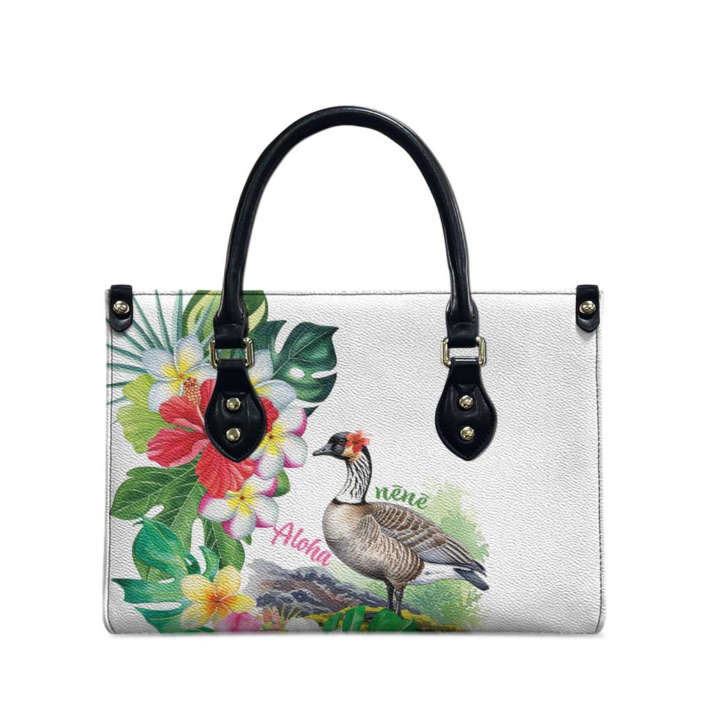 Aloha Hawaii Nene Goose Leather Bag Tropical Flowers Watercolor Stylized LT14 - Polynesian Pride
