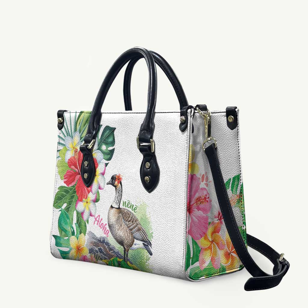 Aloha Hawaii Nene Goose Leather Bag Tropical Flowers Watercolor Stylized LT14 - Polynesian Pride