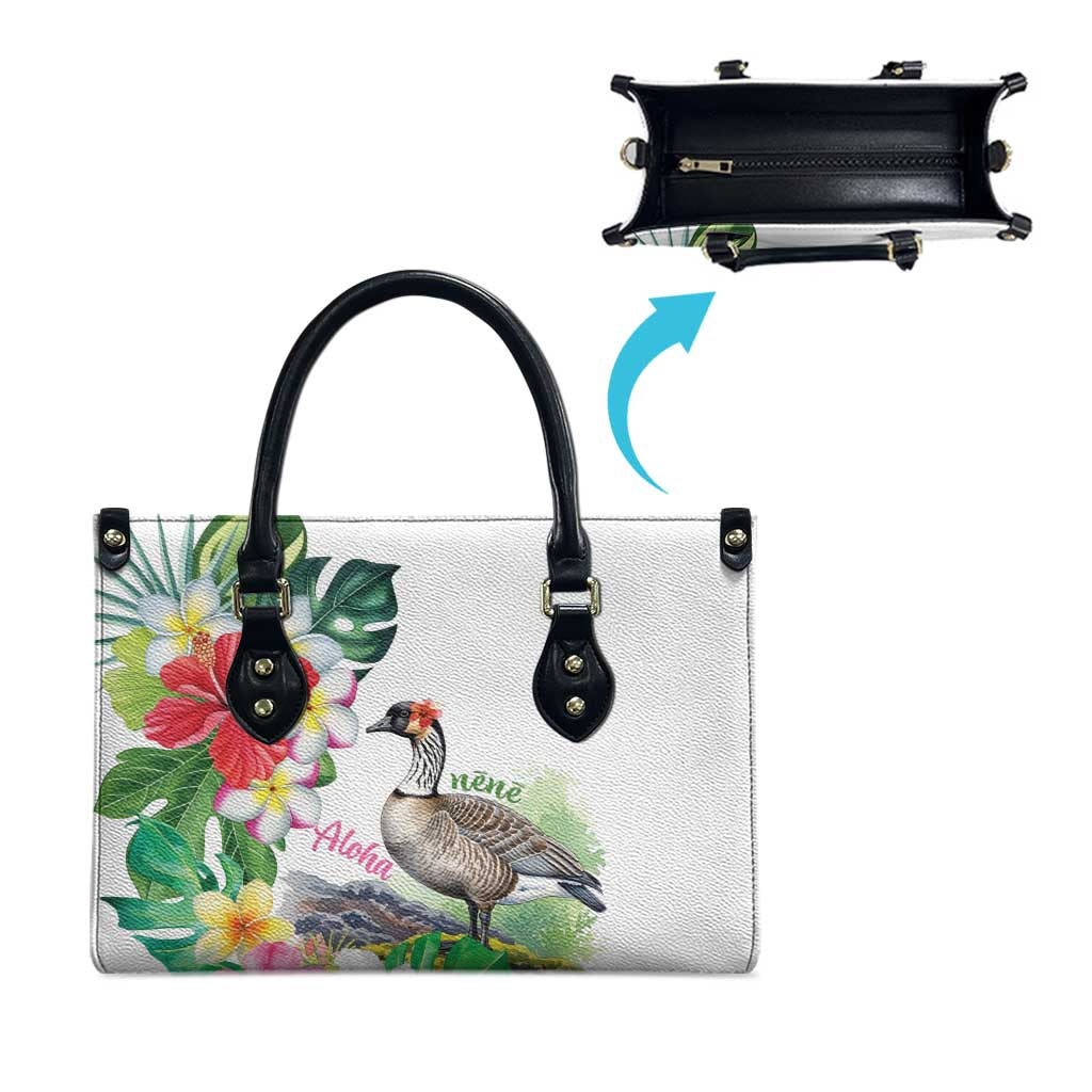 Aloha Hawaii Nene Goose Leather Bag Tropical Flowers Watercolor Stylized LT14 - Polynesian Pride