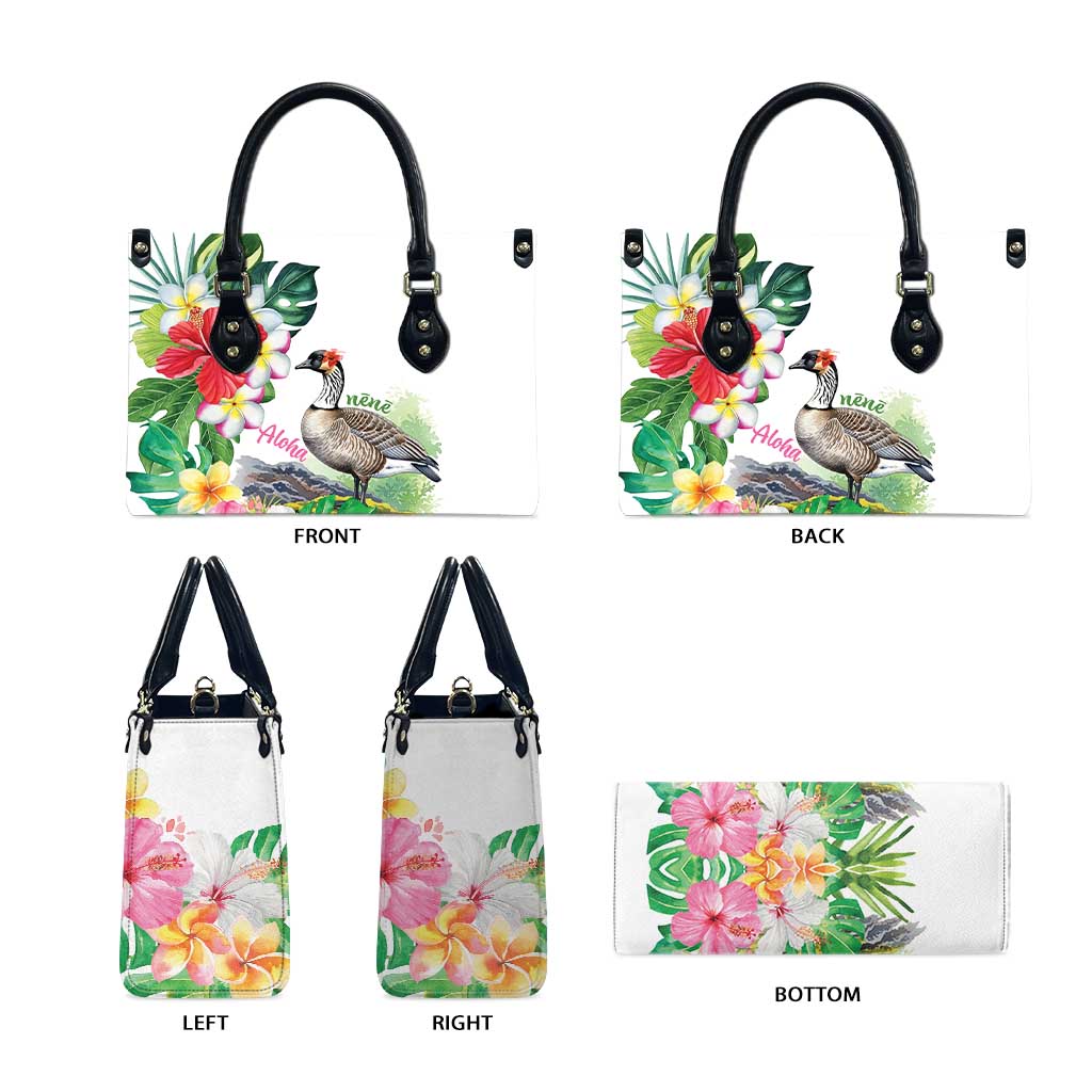 Aloha Hawaii Nene Goose Leather Bag Tropical Flowers Watercolor Stylized LT14 - Polynesian Pride