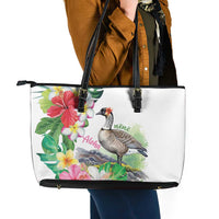 Aloha Hawaii Nene Goose Leather Tote Bag Tropical Flowers Watercolor Stylized LT14 - Polynesian Pride