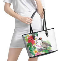 Aloha Hawaii Nene Goose Leather Tote Bag Tropical Flowers Watercolor Stylized LT14 - Polynesian Pride