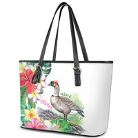 Aloha Hawaii Nene Goose Leather Tote Bag Tropical Flowers Watercolor Stylized LT14 - Polynesian Pride