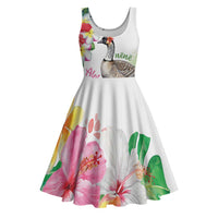 Aloha Hawaii Nene Goose Midi Dress Tropical Flowers Watercolor Stylized LT14 White - Polynesian Pride