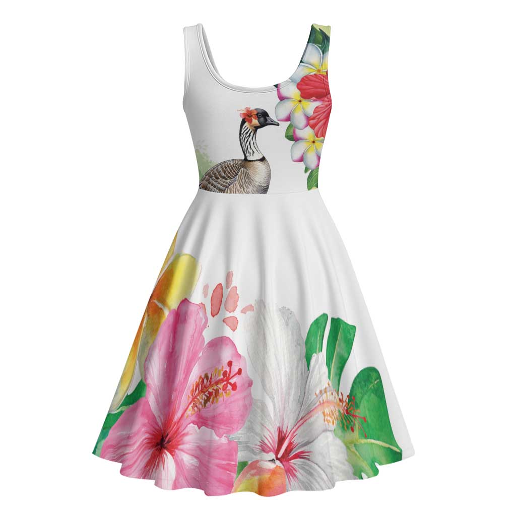 Aloha Hawaii Nene Goose Midi Dress Tropical Flowers Watercolor Stylized LT14 - Polynesian Pride