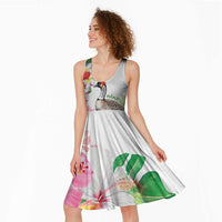Aloha Hawaii Nene Goose Midi Dress Tropical Flowers Watercolor Stylized LT14 - Polynesian Pride