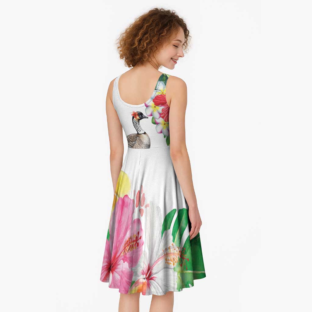 Aloha Hawaii Nene Goose Midi Dress Tropical Flowers Watercolor Stylized LT14 - Polynesian Pride