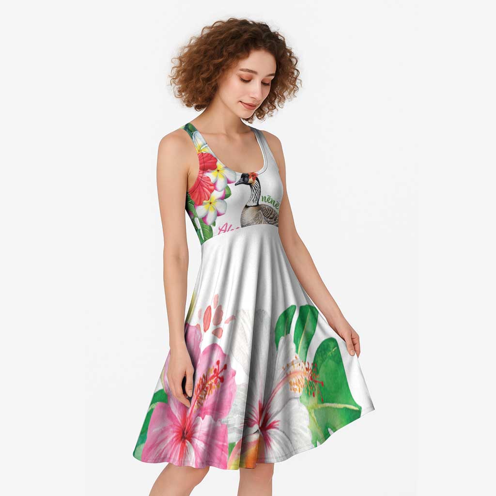 Aloha Hawaii Nene Goose Midi Dress Tropical Flowers Watercolor Stylized LT14 - Polynesian Pride