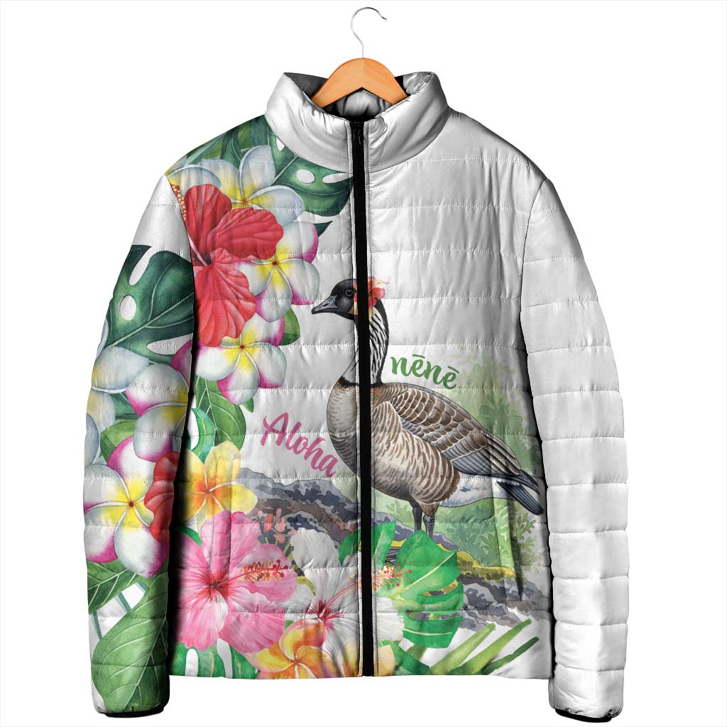 Aloha Hawaii Nene Goose Padded Jacket Tropical Flowers Watercolor Stylized LT14 - Polynesian Pride