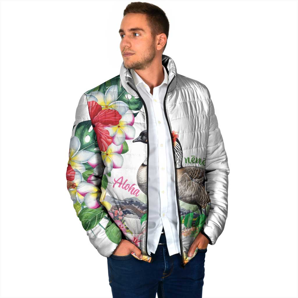 Aloha Hawaii Nene Goose Padded Jacket Tropical Flowers Watercolor Stylized LT14 - Polynesian Pride