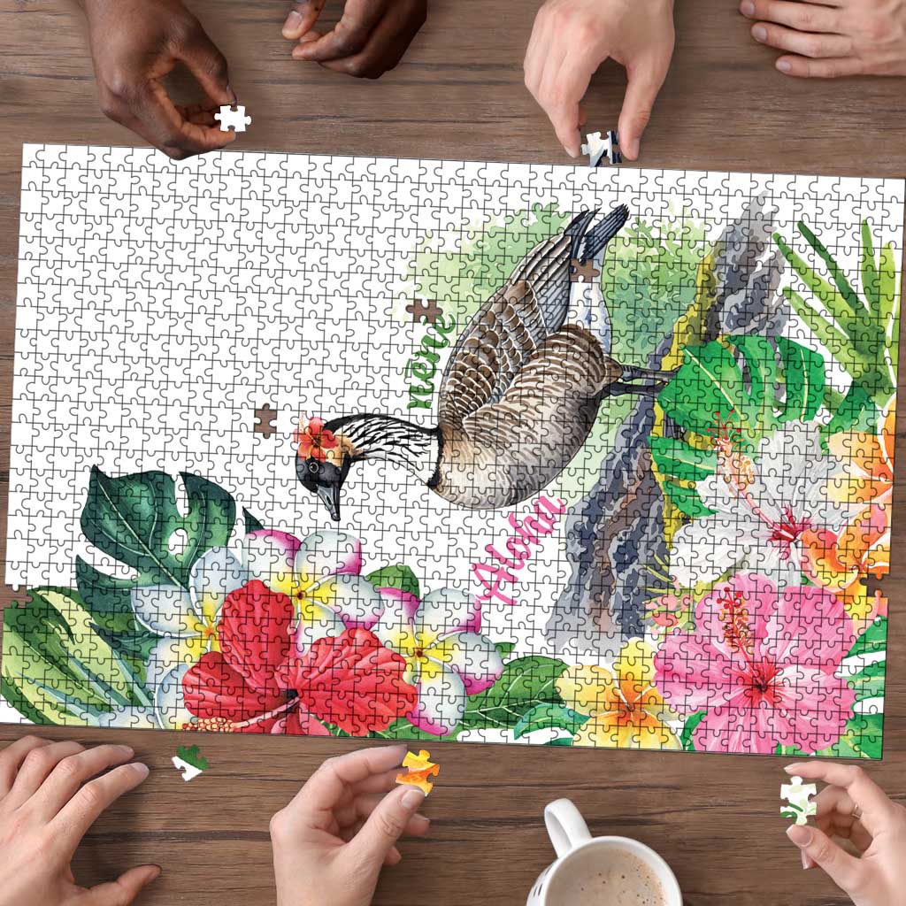 Aloha Hawaii Nene Goose Puzzle Tropical Flowers Watercolor Stylized LT14 - Polynesian Pride