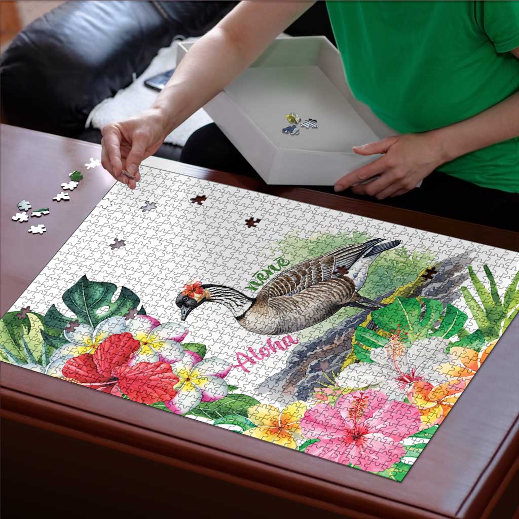Aloha Hawaii Nene Goose Puzzle Tropical Flowers Watercolor Stylized LT14 - Polynesian Pride
