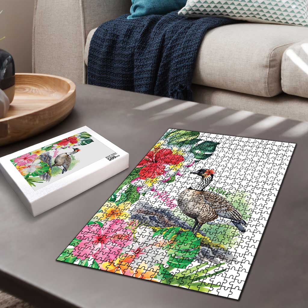 Aloha Hawaii Nene Goose Puzzle Tropical Flowers Watercolor Stylized LT14 - Polynesian Pride