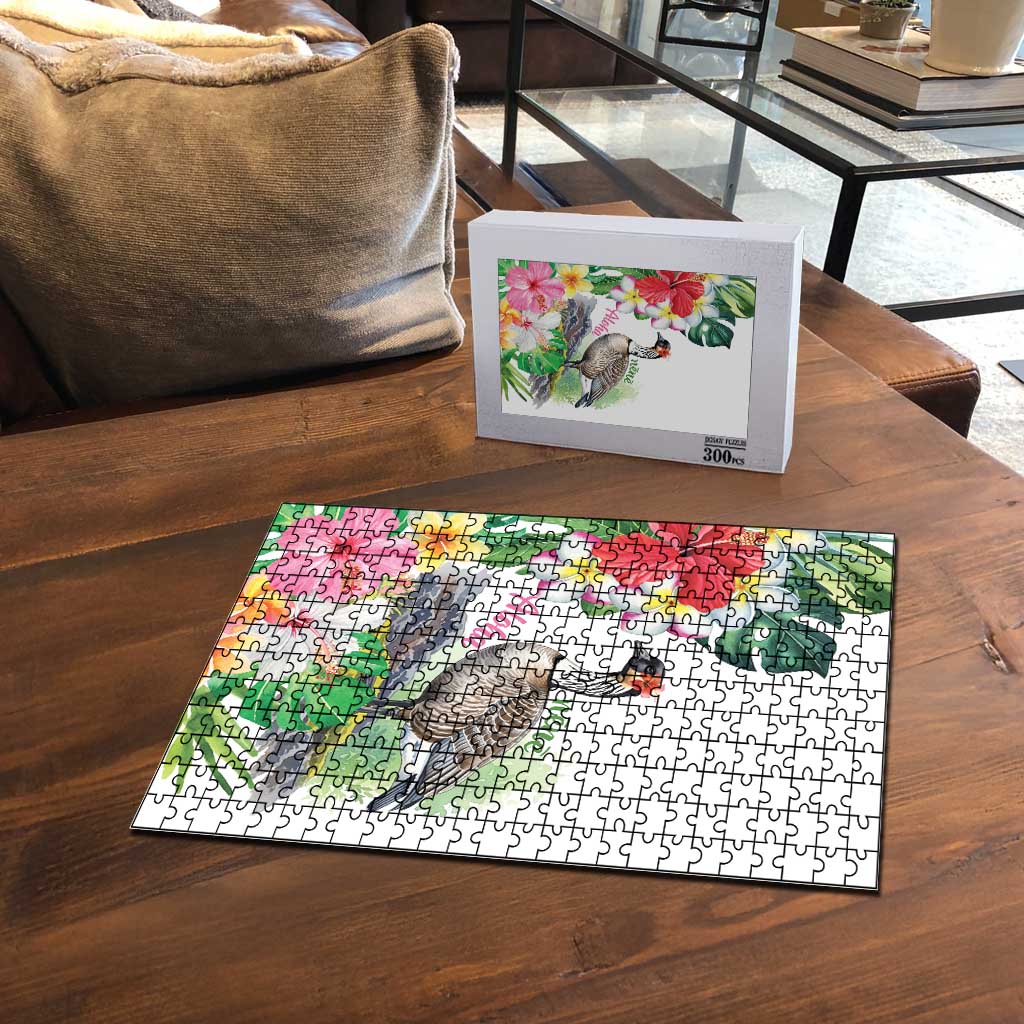 Aloha Hawaii Nene Goose Puzzle Tropical Flowers Watercolor Stylized LT14 - Polynesian Pride