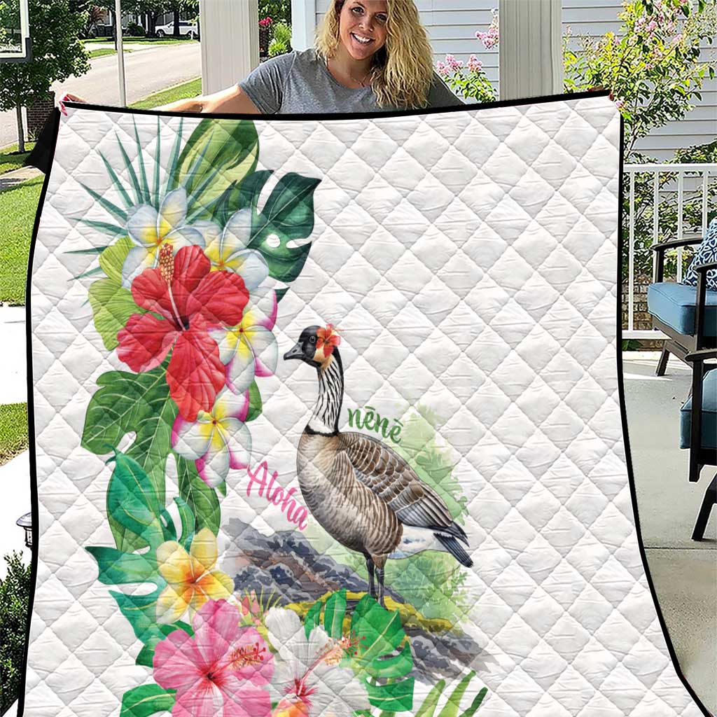 Aloha Hawaii Nene Goose Quilt Tropical Flowers Watercolor Stylized LT14 White - Polynesian Pride
