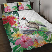 Aloha Hawaii Nene Goose Quilt Bed Set Tropical Flowers Watercolor Stylized LT14 White - Polynesian Pride