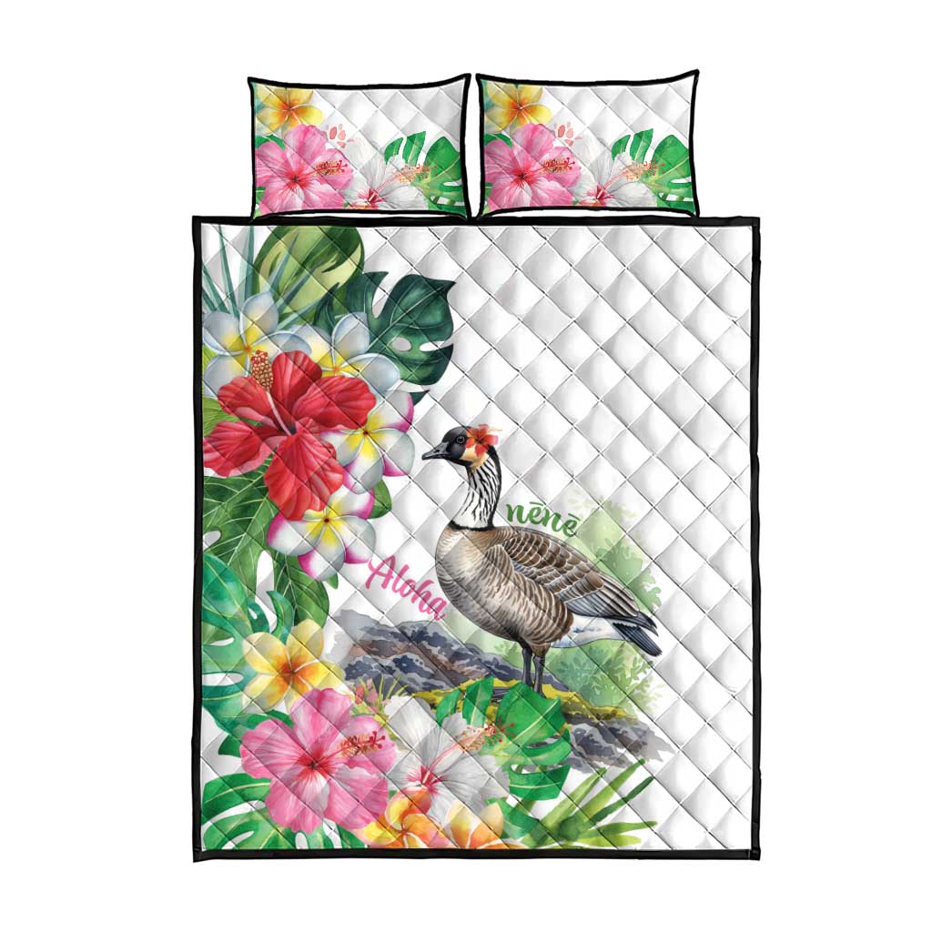 Aloha Hawaii Nene Goose Quilt Bed Set Tropical Flowers Watercolor Stylized LT14 - Polynesian Pride