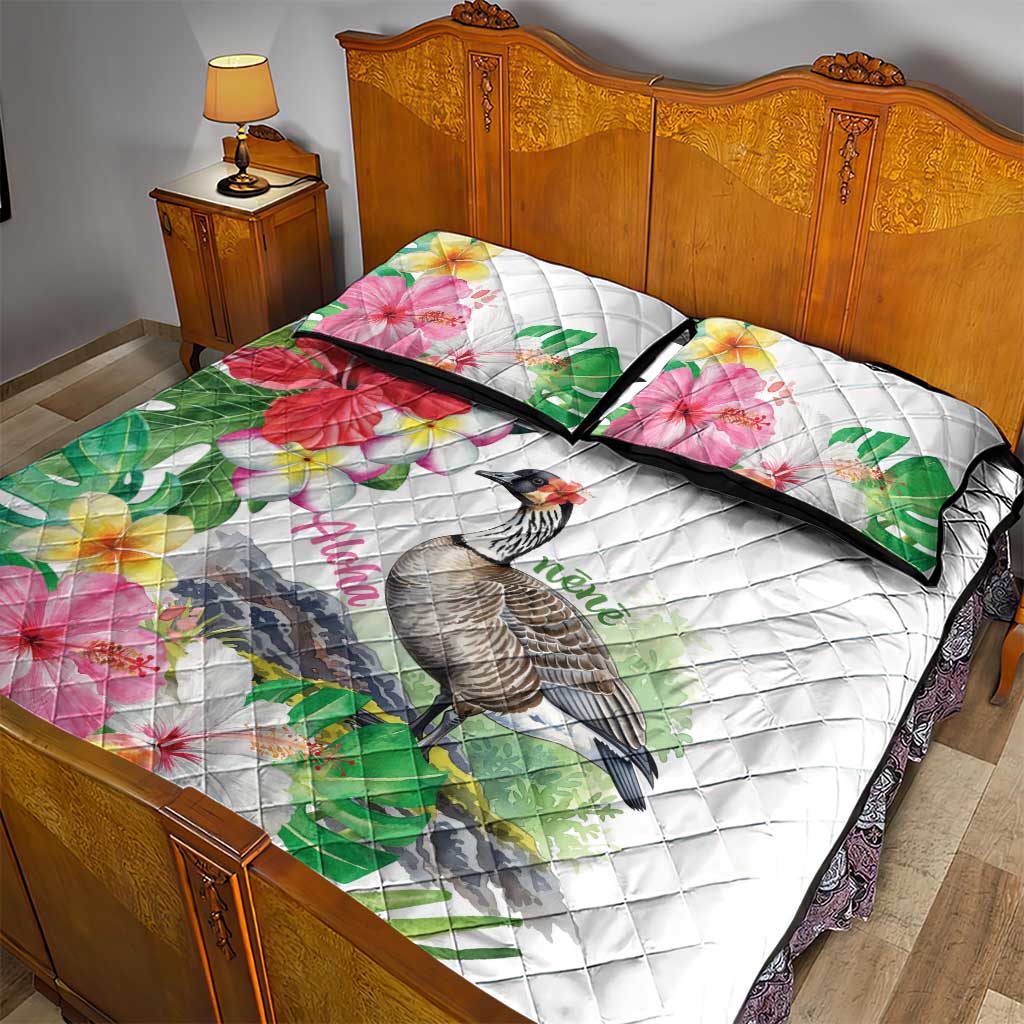 Aloha Hawaii Nene Goose Quilt Bed Set Tropical Flowers Watercolor Stylized LT14 - Polynesian Pride