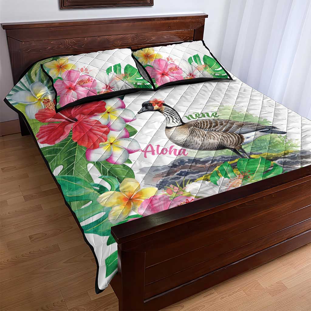 Aloha Hawaii Nene Goose Quilt Bed Set Tropical Flowers Watercolor Stylized LT14 - Polynesian Pride