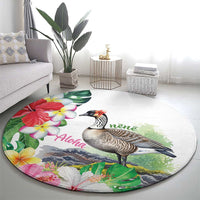 Aloha Hawaii Nene Goose Round Carpet Tropical Flowers Watercolor Stylized LT14 - Polynesian Pride