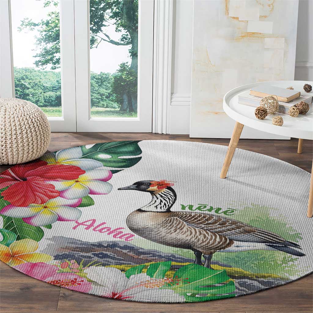 Aloha Hawaii Nene Goose Round Carpet Tropical Flowers Watercolor Stylized LT14 - Polynesian Pride