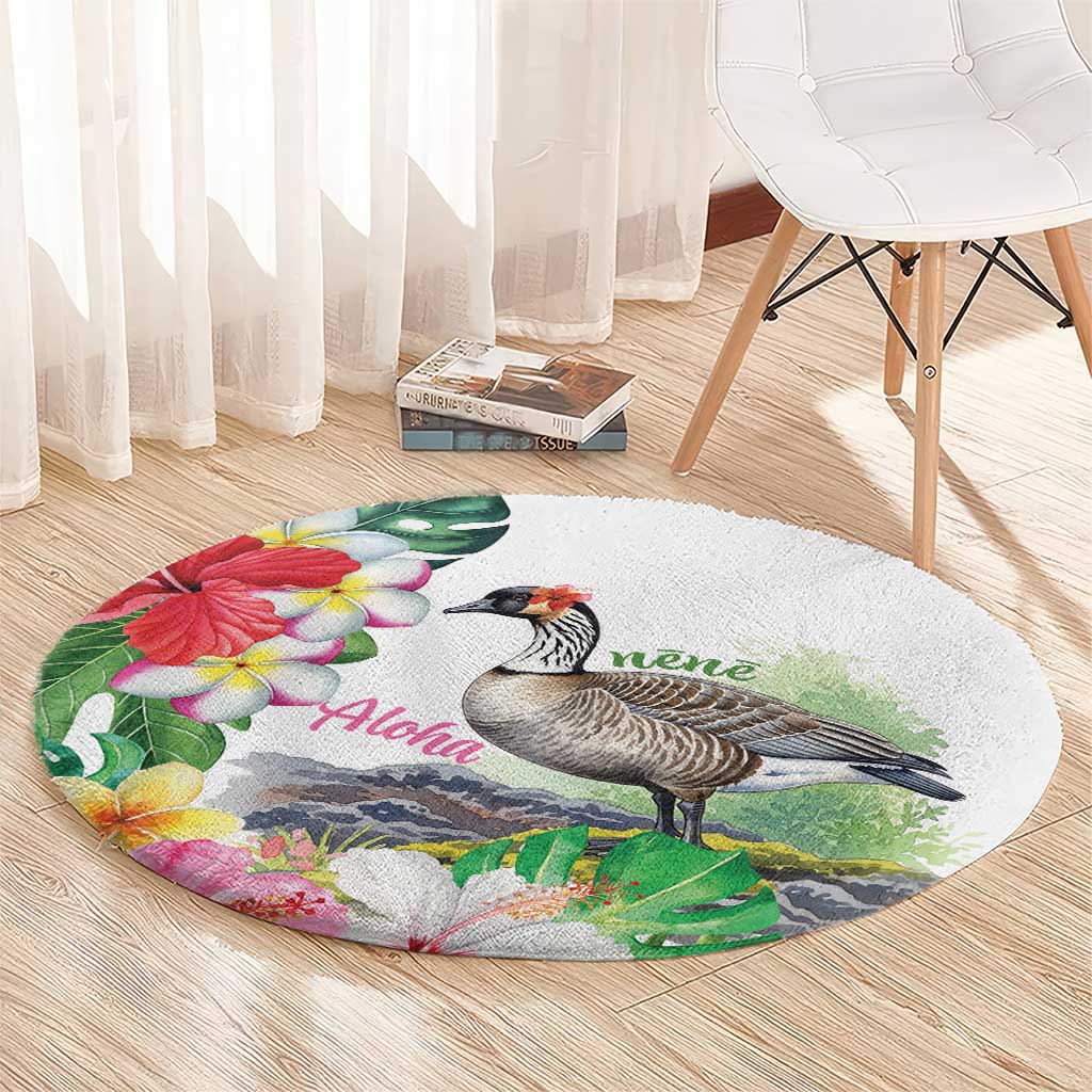 Aloha Hawaii Nene Goose Round Carpet Tropical Flowers Watercolor Stylized LT14 - Polynesian Pride