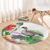 Aloha Hawaii Nene Goose Round Carpet Tropical Flowers Watercolor Stylized LT14 - Polynesian Pride