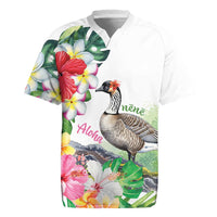 Aloha Hawaii Nene Goose Rugby Jersey Tropical Flowers Watercolor Stylized LT14 White - Polynesian Pride