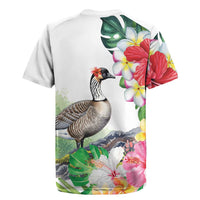 Aloha Hawaii Nene Goose Rugby Jersey Tropical Flowers Watercolor Stylized LT14 - Polynesian Pride