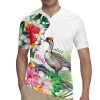Aloha Hawaii Nene Goose Rugby Jersey Tropical Flowers Watercolor Stylized LT14 - Polynesian Pride