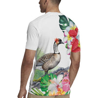 Aloha Hawaii Nene Goose Rugby Jersey Tropical Flowers Watercolor Stylized LT14 - Polynesian Pride