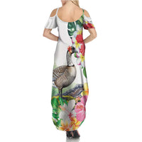 Aloha Hawaii Nene Goose Summer Maxi Dress Tropical Flowers Watercolor Stylized LT14 - Polynesian Pride