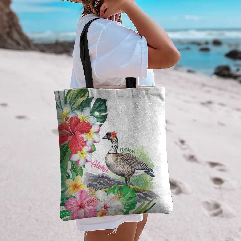 Aloha Hawaii Nene Goose Tote Bag Tropical Flowers Watercolor Stylized LT14 - Polynesian Pride