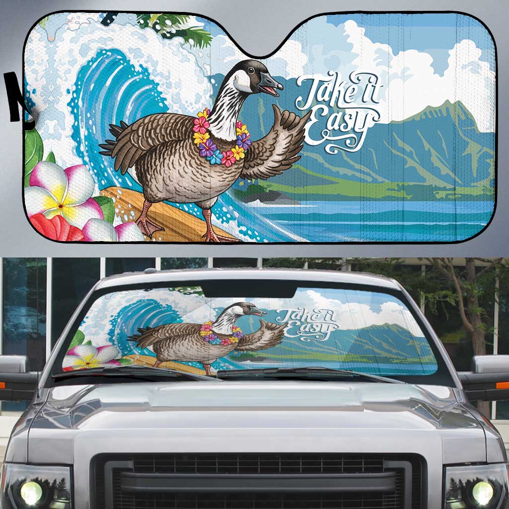 Aloha Hawaii Shaka Nene Goose Auto Sun Shade Surfing Take It Easy LT14 Blue - Polynesian Pride
