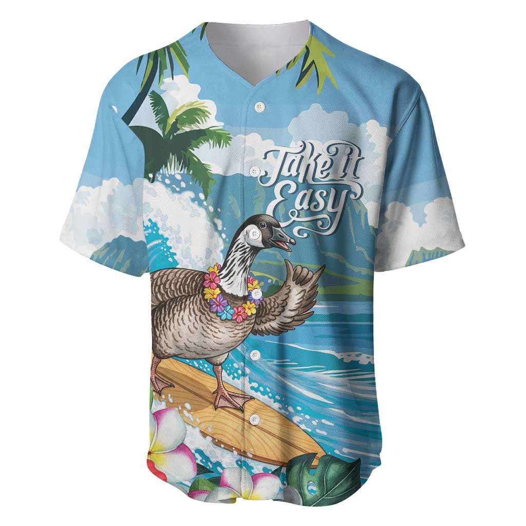 Aloha Hawaii Shaka Nene Goose Baseball Jersey Surfing Take It Easy LT14 Blue - Polynesian Pride
