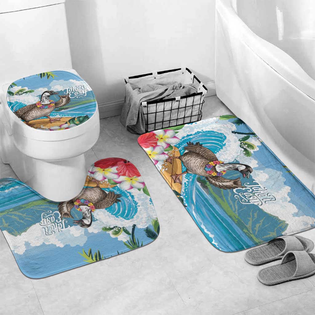 Aloha Hawaii Shaka Nene Goose Bathroom Set Surfing Take It Easy LT14 Mat Set Only (3 pcs) One Size Blue - Polynesian Pride