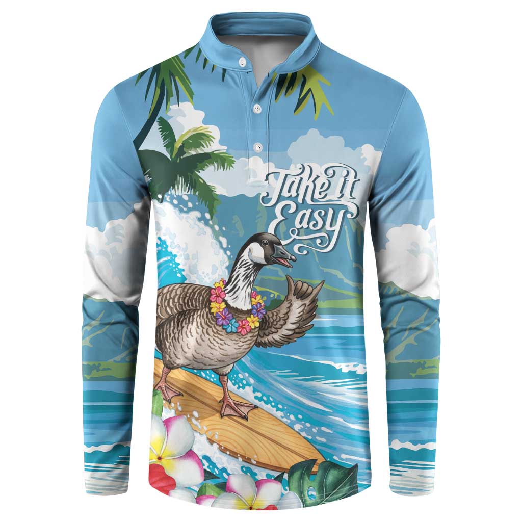 Aloha Hawaii Shaka Nene Goose Button Sweatshirt Surfing Take It Easy LT14 Blue - Polynesian Pride