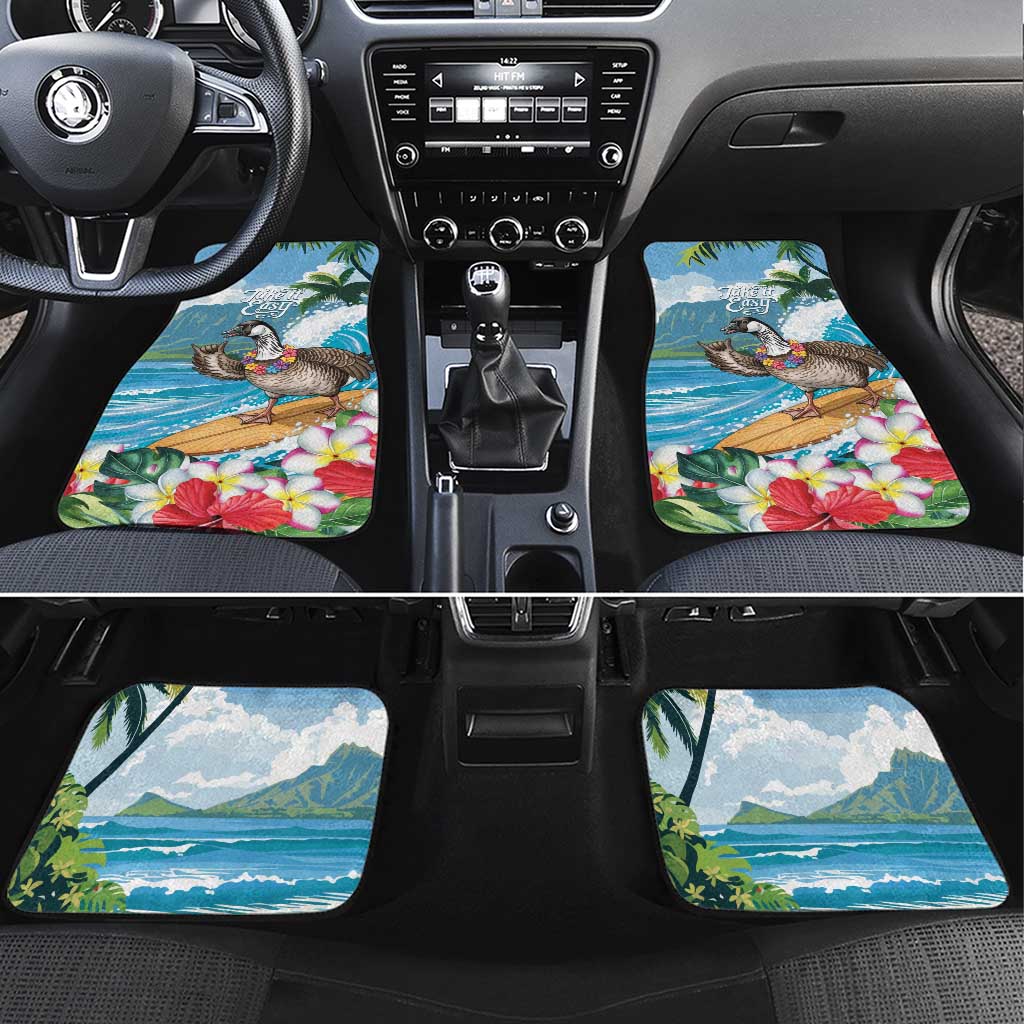 Aloha Hawaii Shaka Nene Goose Car Mats Surfing Take It Easy LT14 Set 4pcs Blue - Polynesian Pride