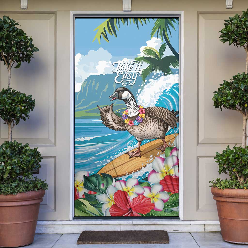 Aloha Hawaii Shaka Nene Goose Door Cover Surfing Take It Easy LT14 Blue - Polynesian Pride