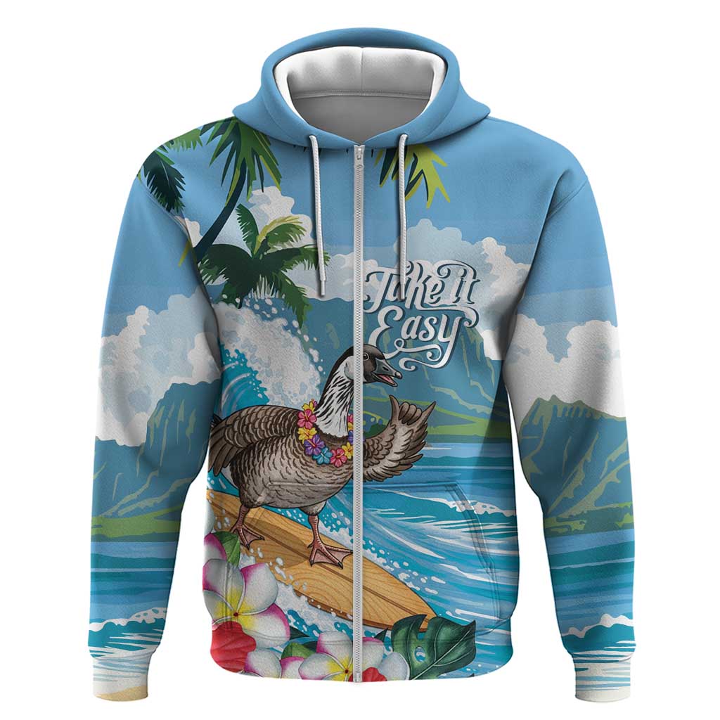 Aloha Hawaii Shaka Nene Goose Hoodie Surfing Take It Easy LT14 Zip Hoodie Blue - Polynesian Pride