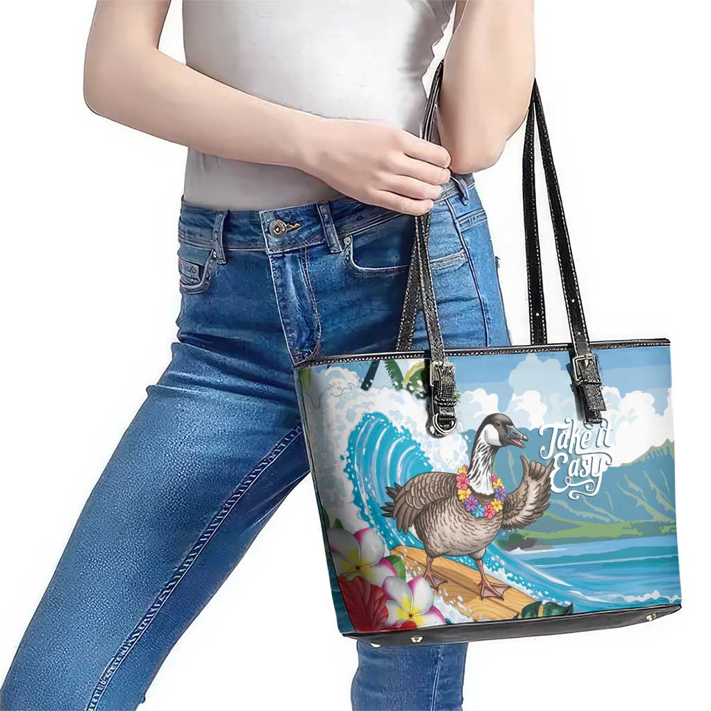 Aloha Hawaii Shaka Nene Goose Leather Tote Bag Surfing Take It Easy LT14 - Polynesian Pride