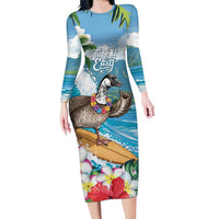 Aloha Hawaii Shaka Nene Goose Long Sleeve Bodycon Dress Surfing Take It Easy LT14 Long Dress Blue - Polynesian Pride