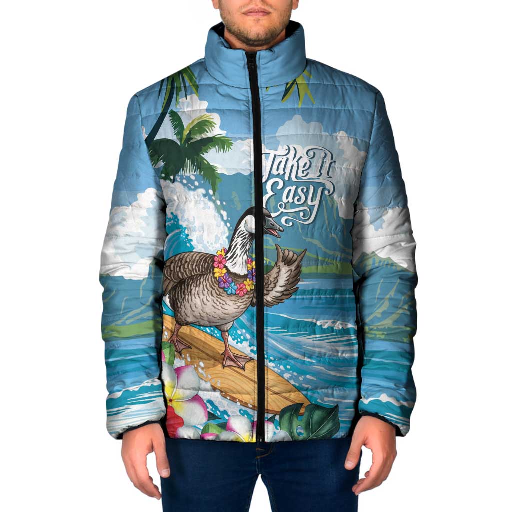 Aloha Hawaii Shaka Nene Goose Padded Jacket Surfing Take It Easy LT14 Men Blue - Polynesian Pride