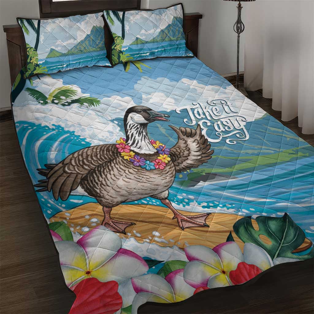 Aloha Hawaii Shaka Nene Goose Quilt Bed Set Surfing Take It Easy LT14 Blue - Polynesian Pride
