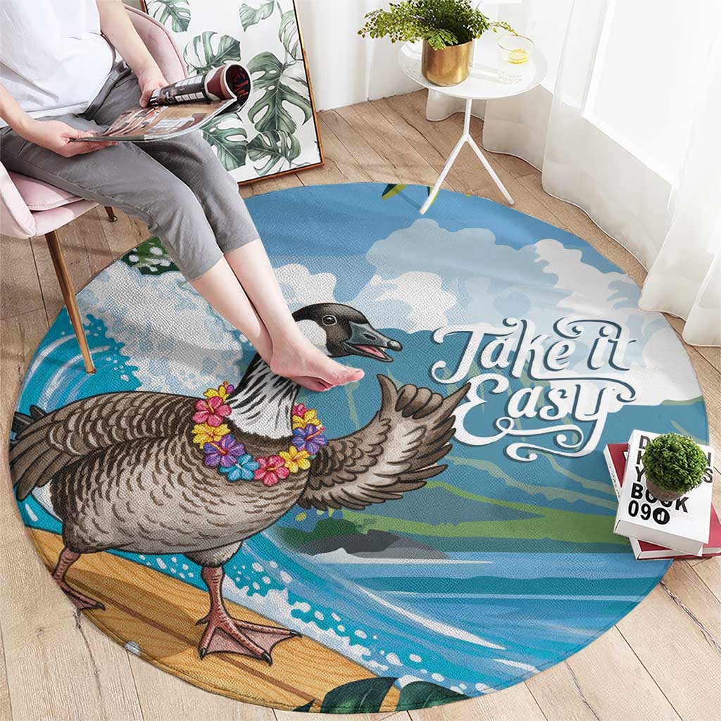 Aloha Hawaii Shaka Nene Goose Round Carpet Surfing Take It Easy LT14 - Polynesian Pride